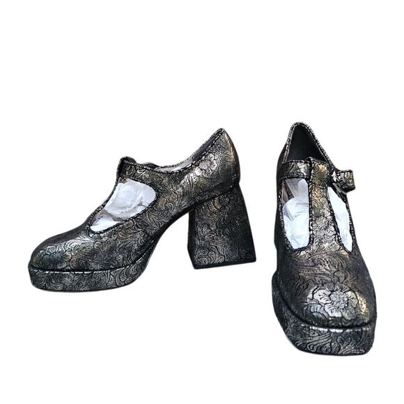 Metallic MaryJane Platform Heel Sam Edelman Circus Kay Size 9.5 Brown Floral EUC - Picture 1 of 13